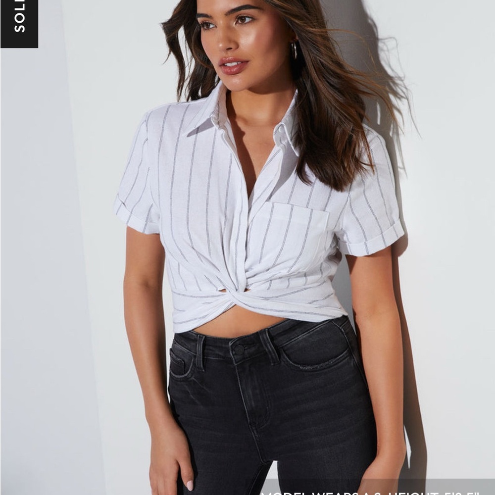 Vici White Striped Crop Top